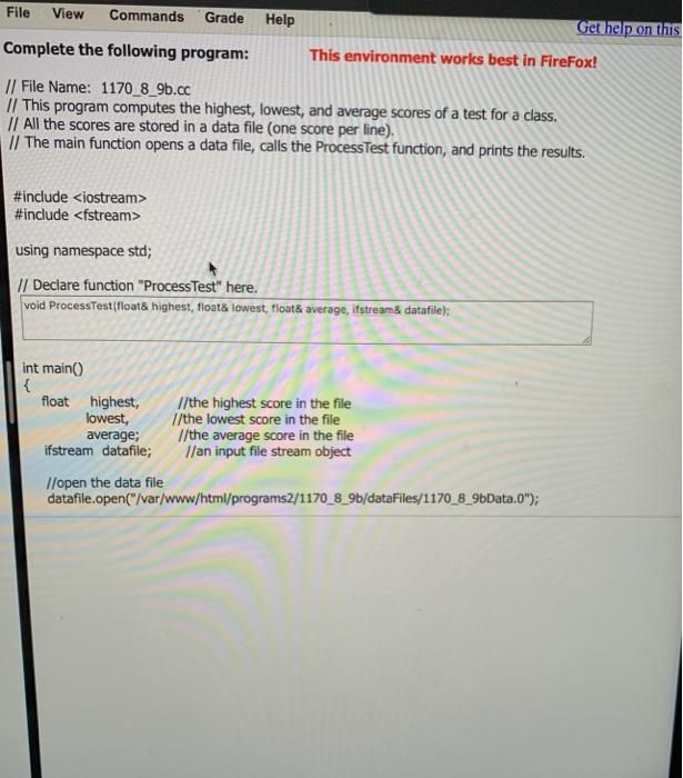  File View Commands Grade Help Get help on this Complete the