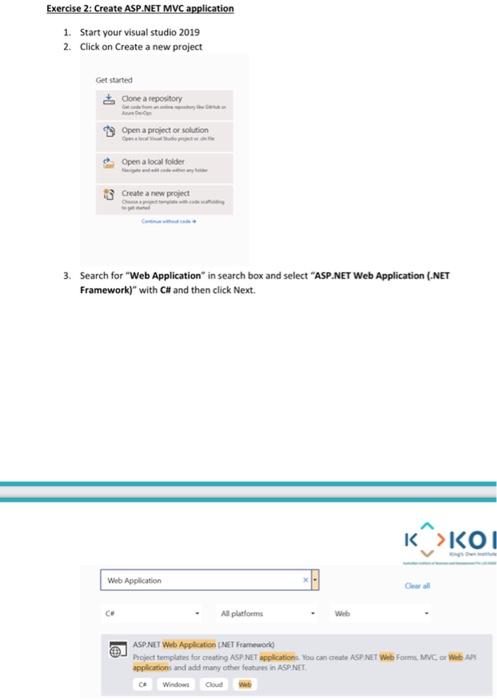 please answer this question is simple. Thanksb Exercise 2: Create ASP.NET MVC
