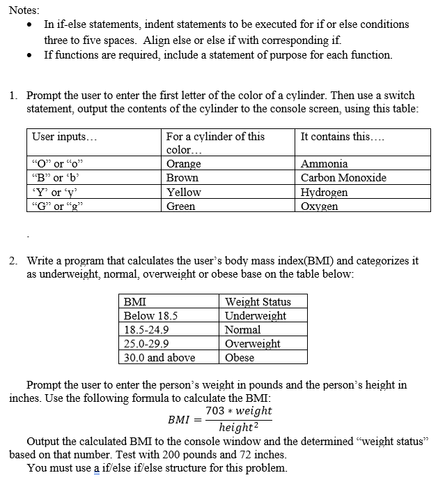 Notes . In if-else statements, indent statements to be executed for