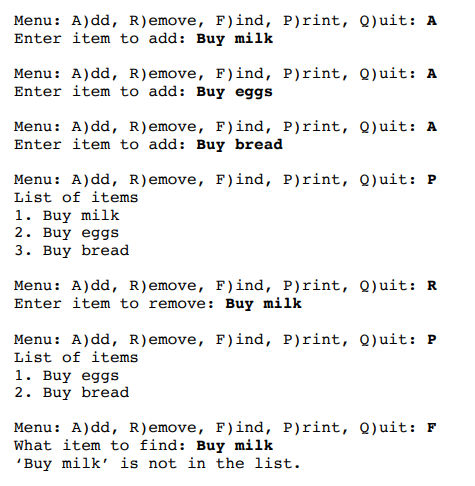 Create a list maintaining program: A program that allows the user to