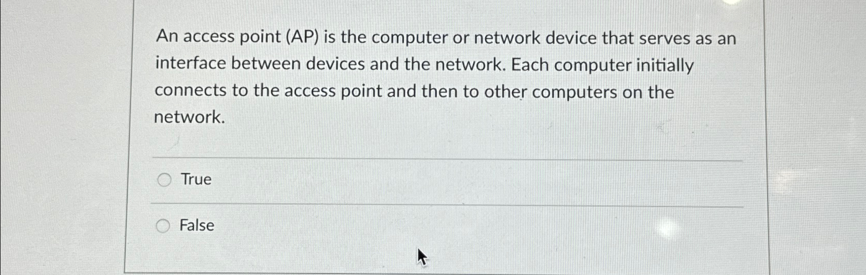  An access point (AP) is the computer or network device that
