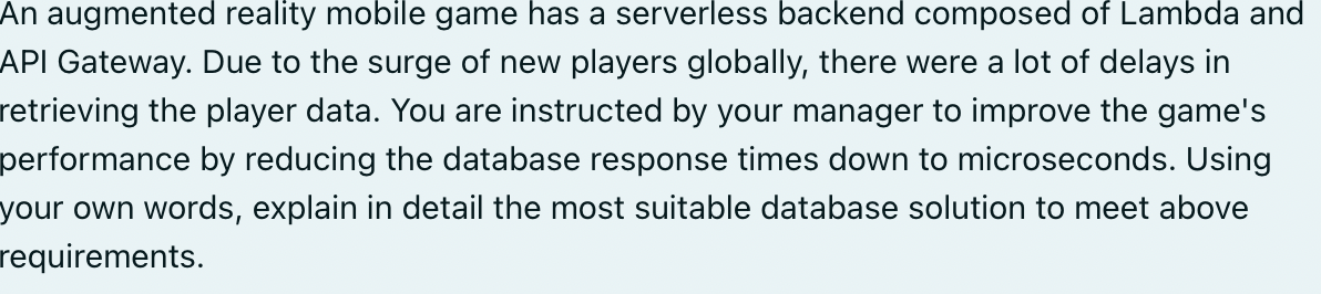 An augmented reality mobile game has a serverless backend composed of Lambda