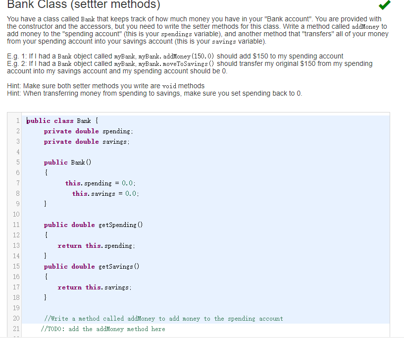 Java, plz!!!!!!!!!!!!!!!! Java !!!!! plz Bank Class (settter methods) You have a