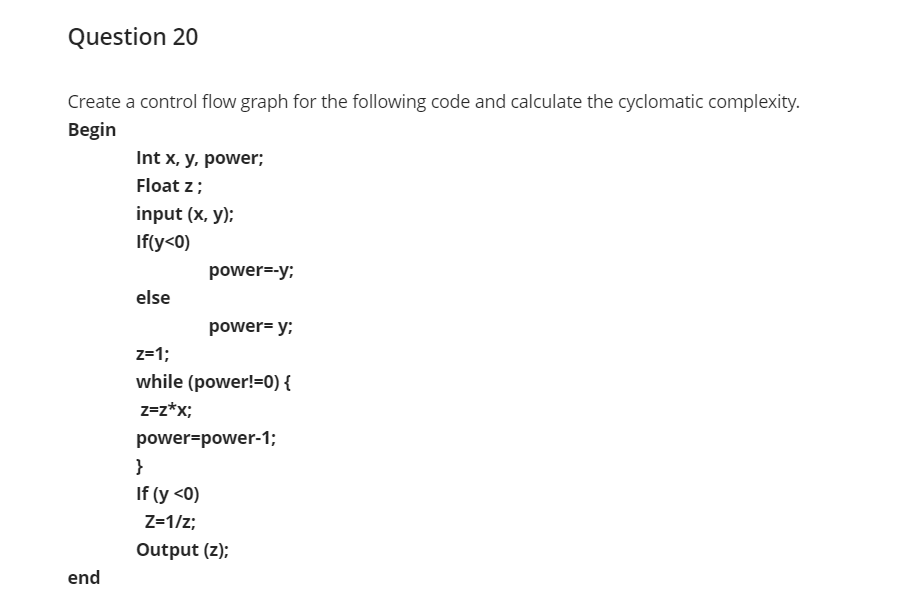  Question 20 Create a control flow graph for the following code