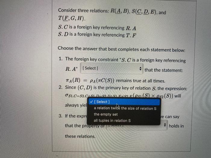 referencing T.F Choose the answer that best completes each statement below: 1.