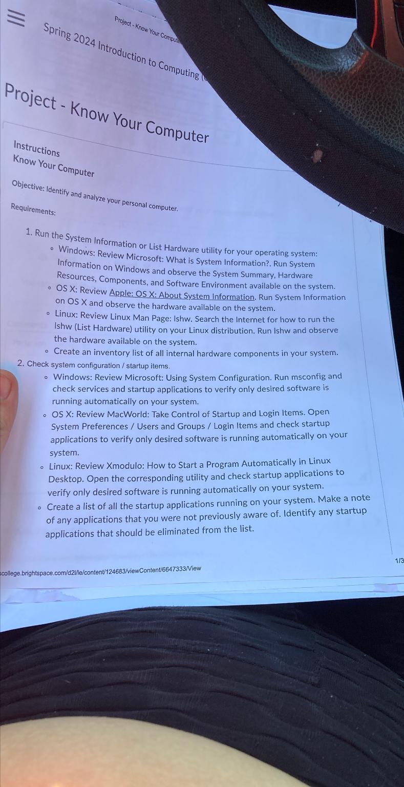  Instructions Know Your Computer Objective: Identify and analyze your personal computer.