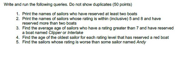 char (20) PRIMARY KEY (bid)); CREATE TABLE sailors sid integer, sname char