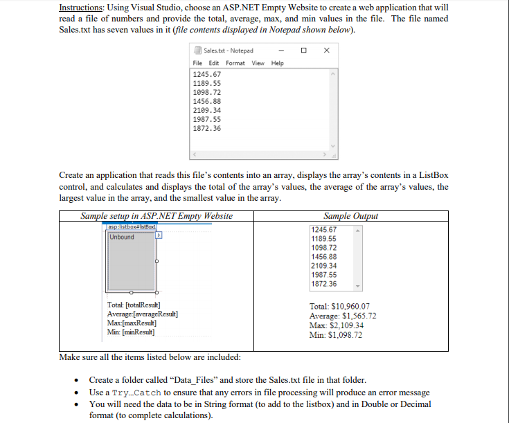 Instructions: Using Visual Studio, choose an ASP.NET Empty Website to create