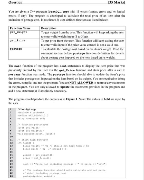  Question 135 Marks You are given a C++ program (Test201.cpp) with