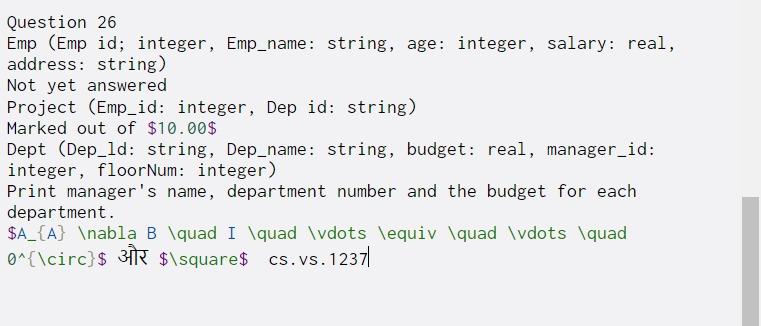 Question 26 Emp (Emp id; integer, Emp_name: string, age: integer, salary: