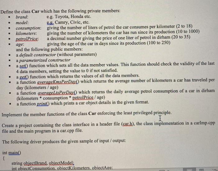  . . . . Define the class Car which has the