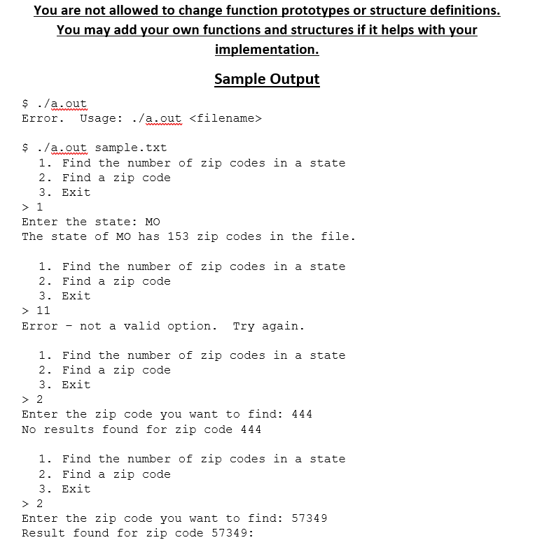 exists in the given city/state char* city; //Will point to a city