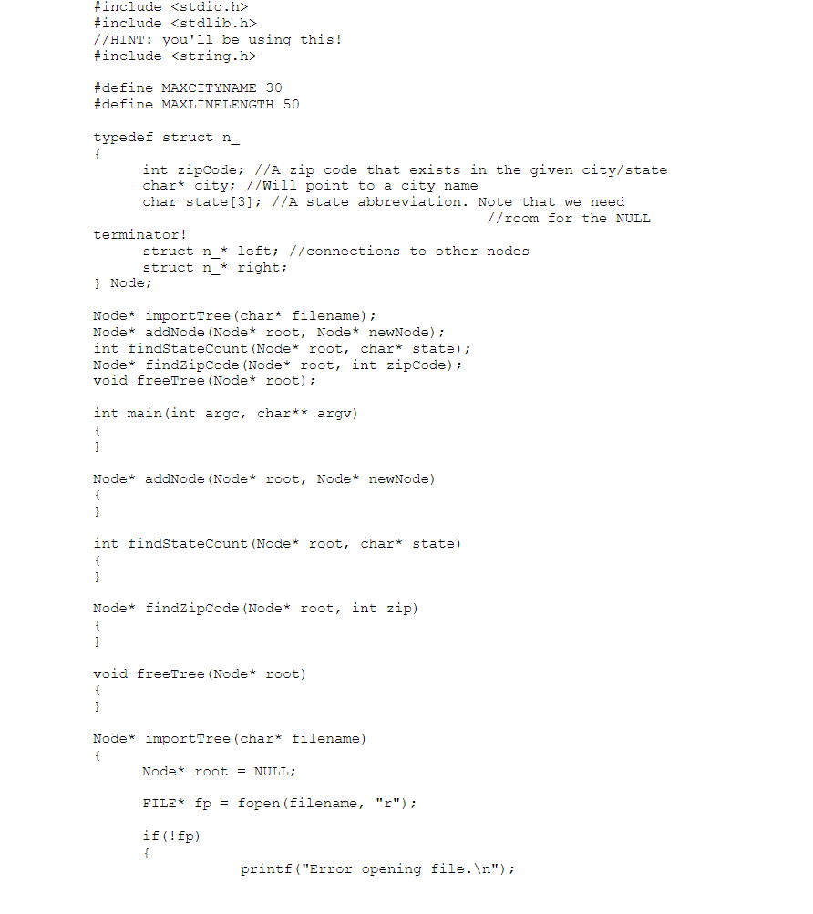 the NULL terminator! struct n_* left; //connections to other nodes struct n_*