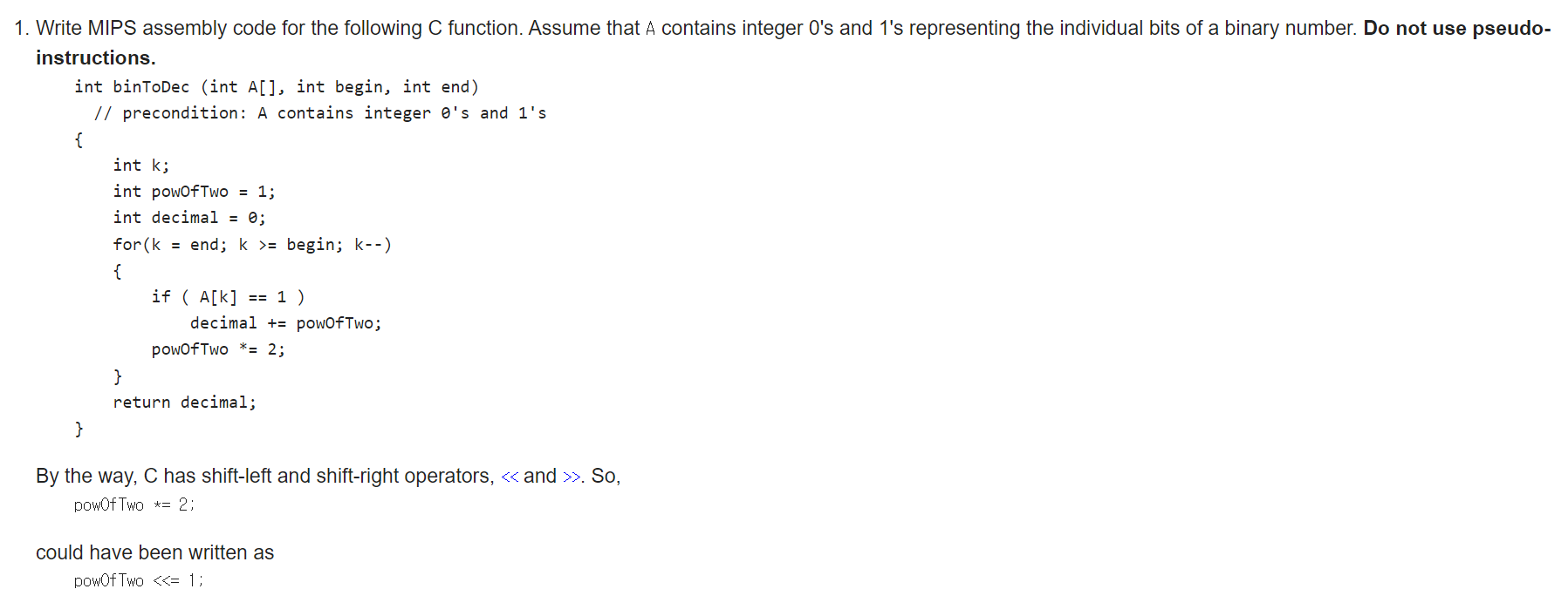  Without using STACK !! 1. Write MIPS assembly code for the