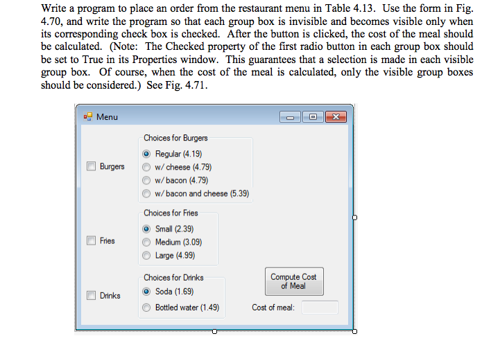 Visual basic application code Write a program to place an order from