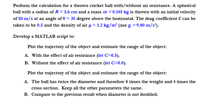 Matlab question. Needing help with the later part, question where the ball