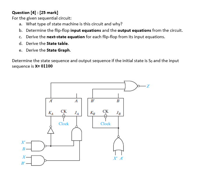 Question [4] : [25 mark] For the given sequential circuit: a.
