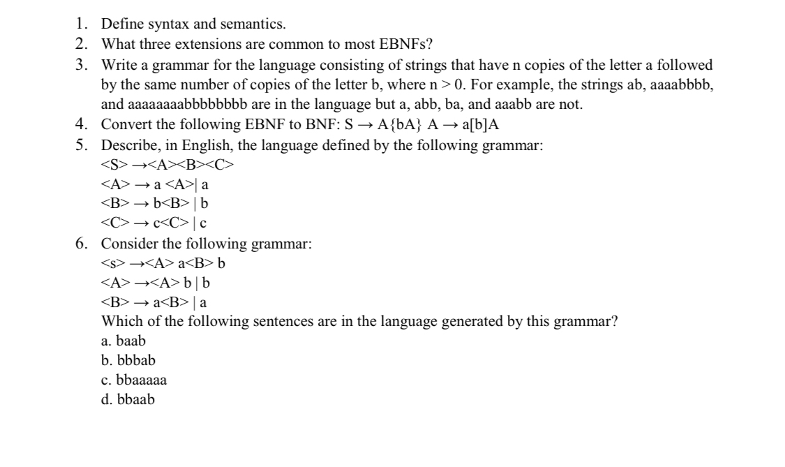  Define syntax and semantics. What three extensions are common to most
