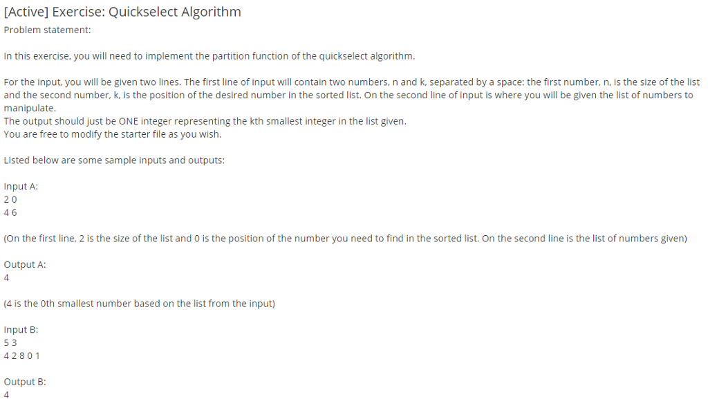 Quickselect Algorithm PLEASE USE PYTHON CODE AND SHOW FUNCTION WORKING CORRECT CODE