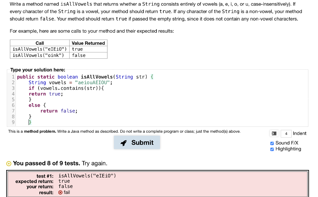  java Write a method named isAl lVowe ls that returns whether