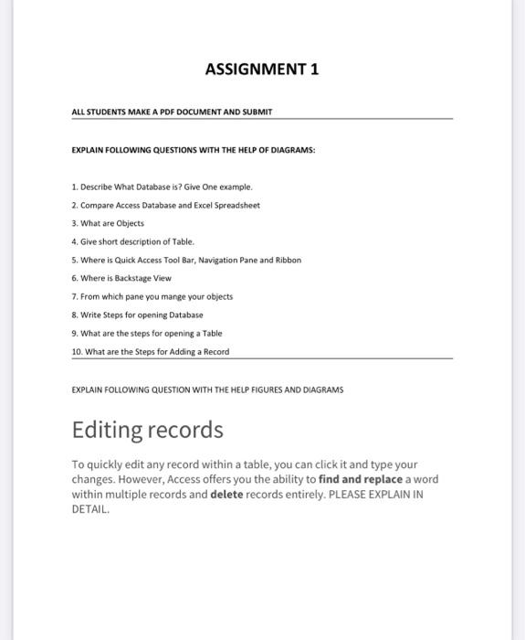 Answer all questions please ASSIGNMENT 1 ALL STUDENTS MAKE A PDF DOCUMENT