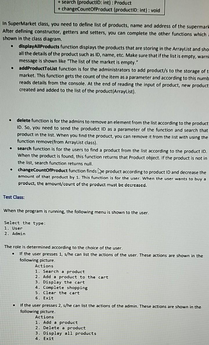 are going to design a supermarket system in JAVA. In this application