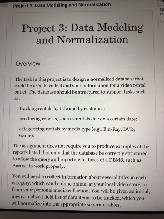  Fre Project 3: Data Modeling and Normalization Mi Pr Project 3: