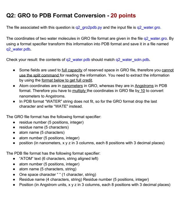 Q2: GRO to PDB Format Conversion - 20 points The file