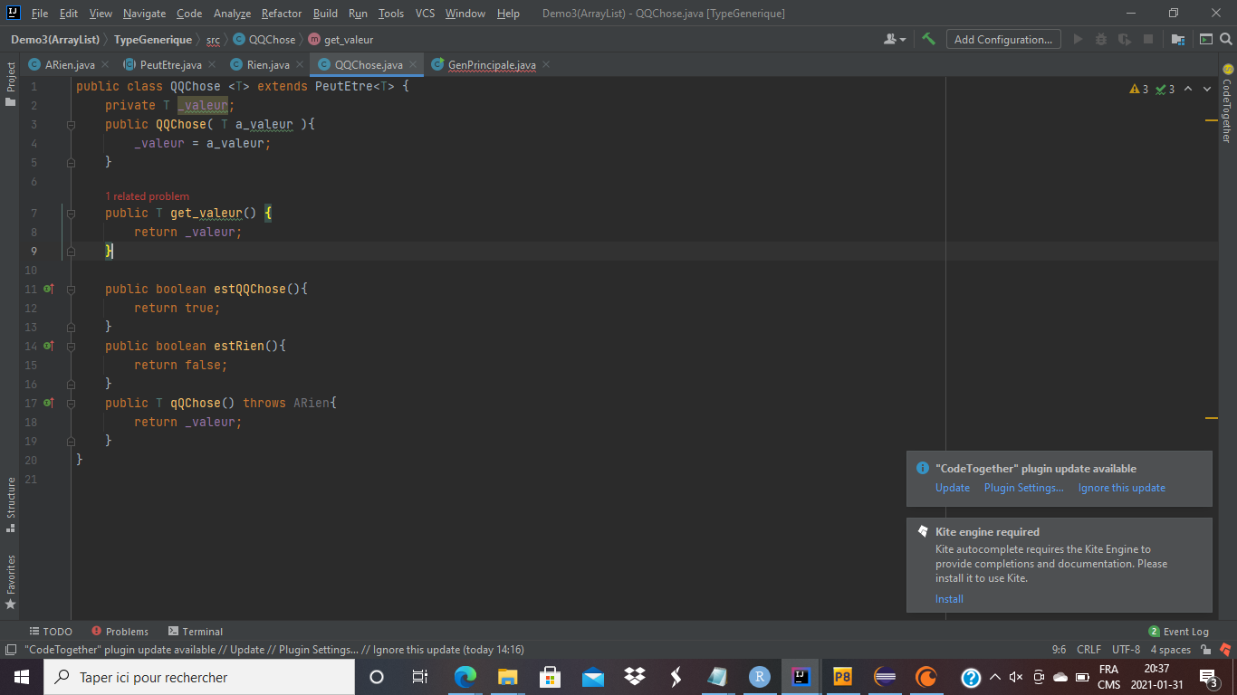  We must return a value(reference) like QQChose which corresponds to a