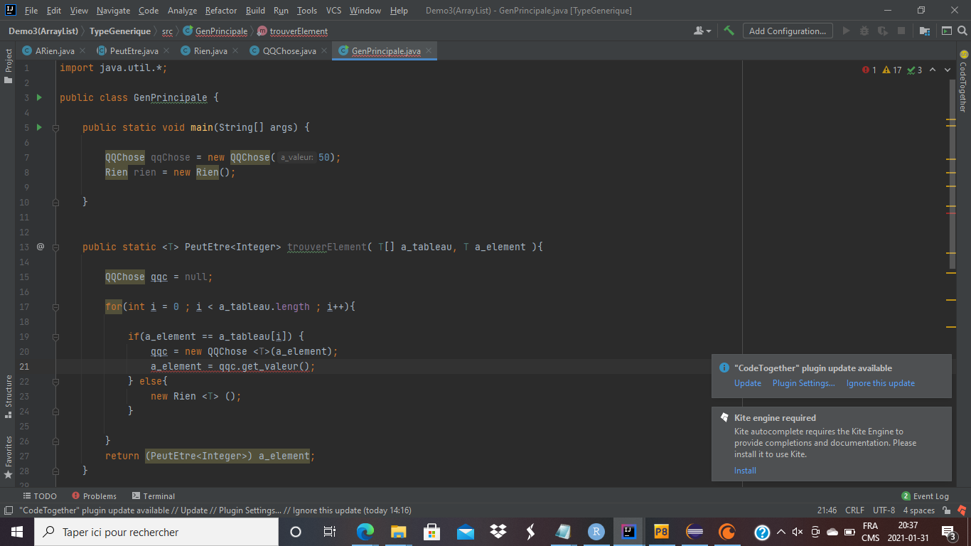 element of the table if its the same, else Rien if its
