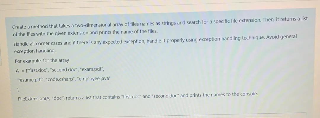 Create a method that takes a two-dimensional array of files names