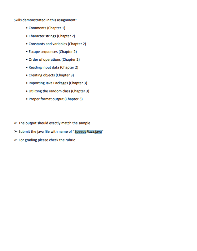 Project 1 Write a program for a Pizza shop to print the