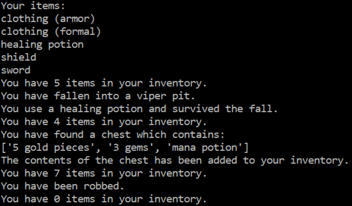 an inventory of a player from a typical role-playing game. Like most