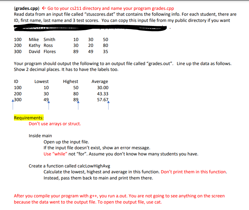 This code has to be writing in c++ (grades.cpp) + Go to