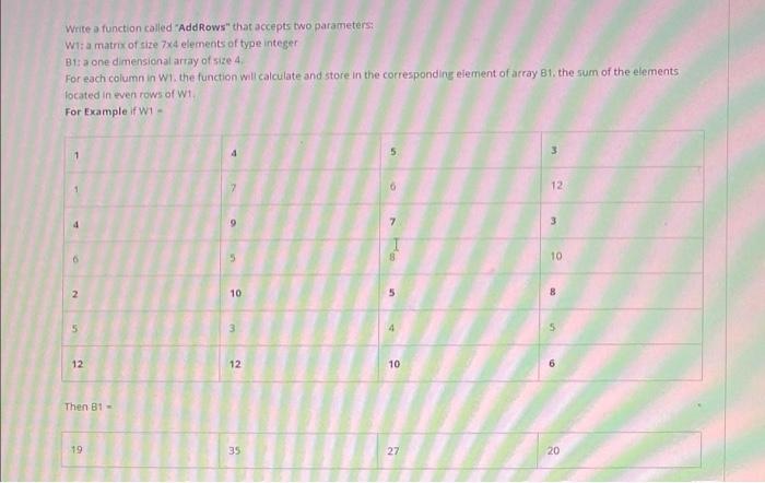 c++ code Write a function called "AddRows" that accepts two parameters: Wi: