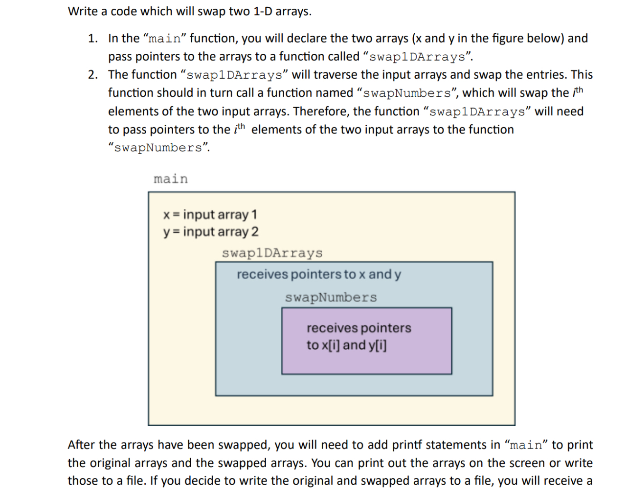  Write a code which will swap two 1-D arrays. In the