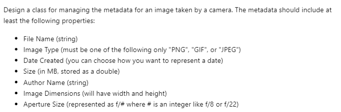 C++ Design a class for managing the metadata for an image taken