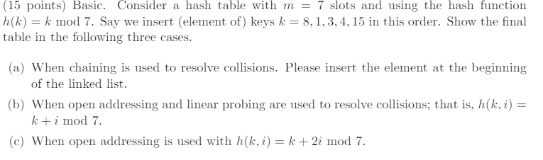 Basic. Consider a hash table with m = 7 slots and