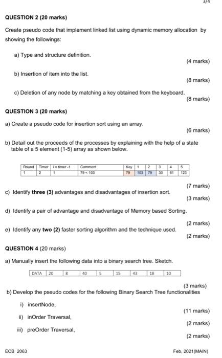 Question 2 alone QUESTION 2 (20 marks) Create pseudo code that