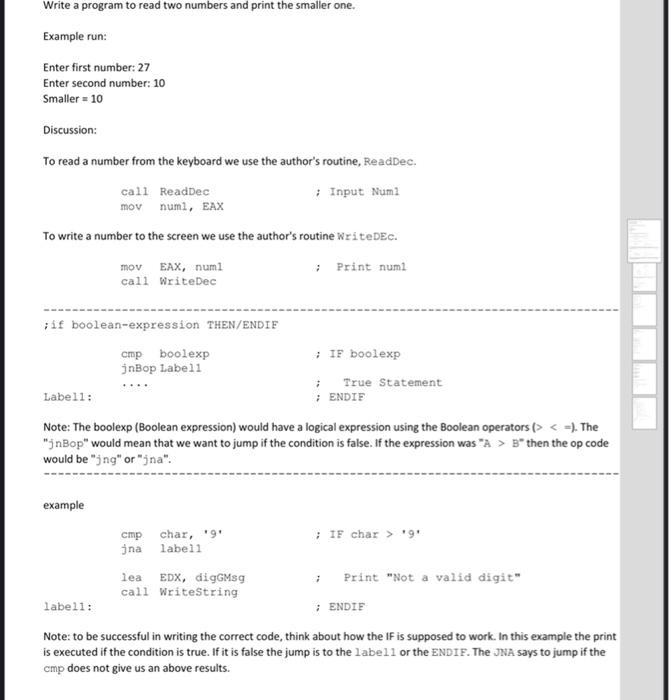  Write a program to read two numbers and print the smaller