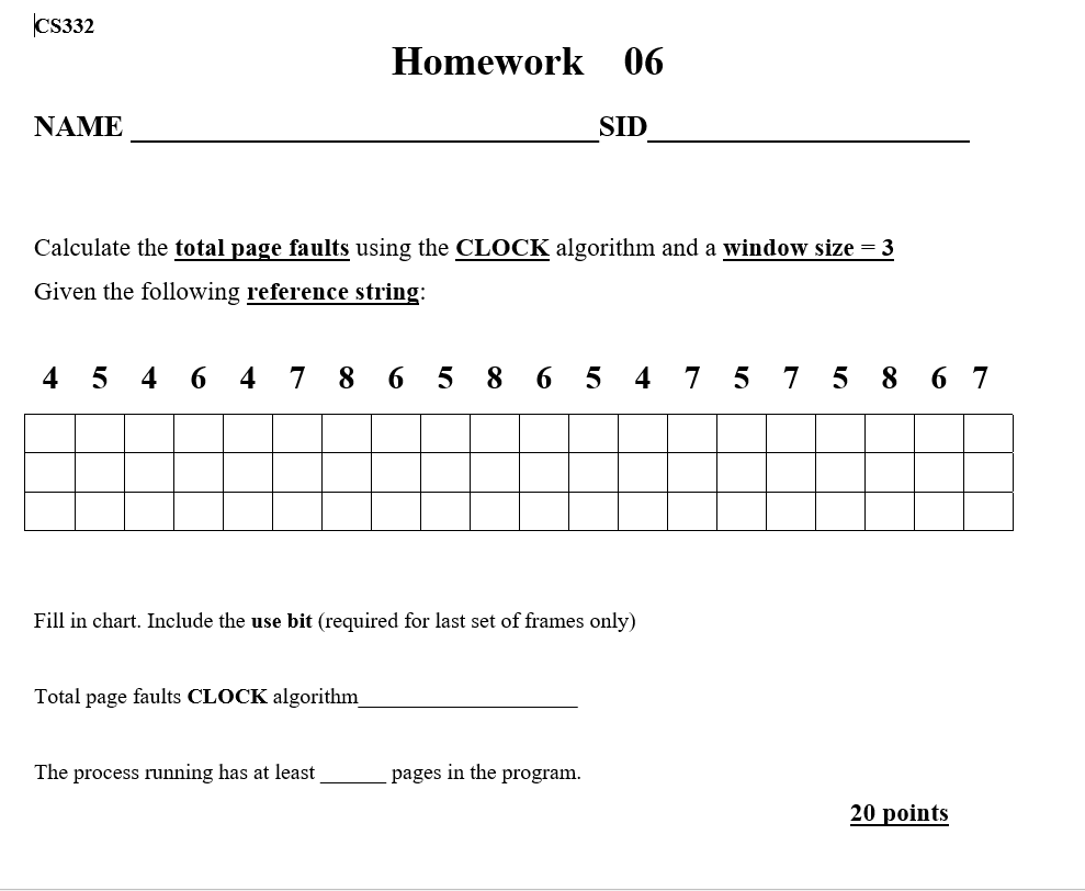  Calculate the total page faults using the CLOCK algorithm and a