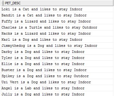 queries that will do the following: 1.Display the name, pet_type color, weight,