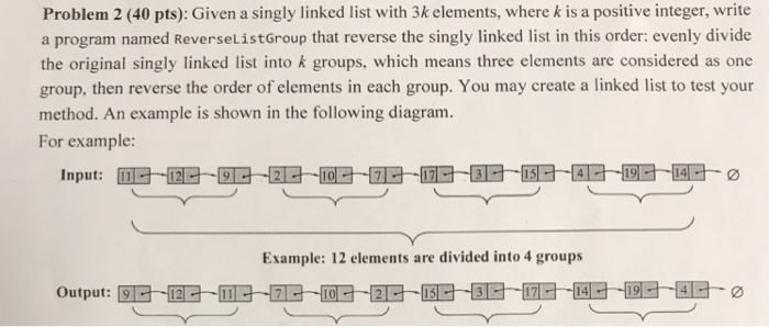  In Java Problem 2 (40 pts): Given a singly linked list