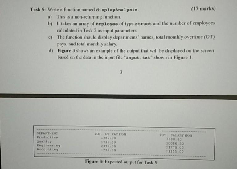 e) 1) Total salary including overtime pay Overtime pay Task 2: Write