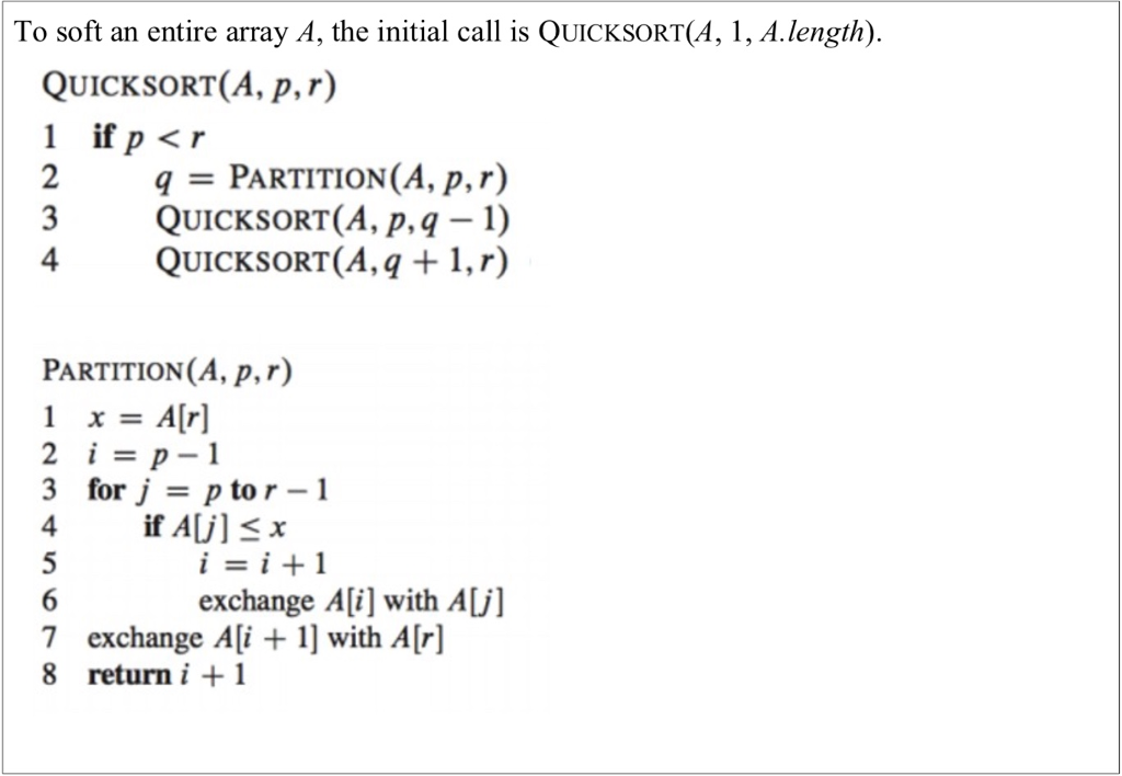 Java: implement the following quicksort algorithm. This code should also be able