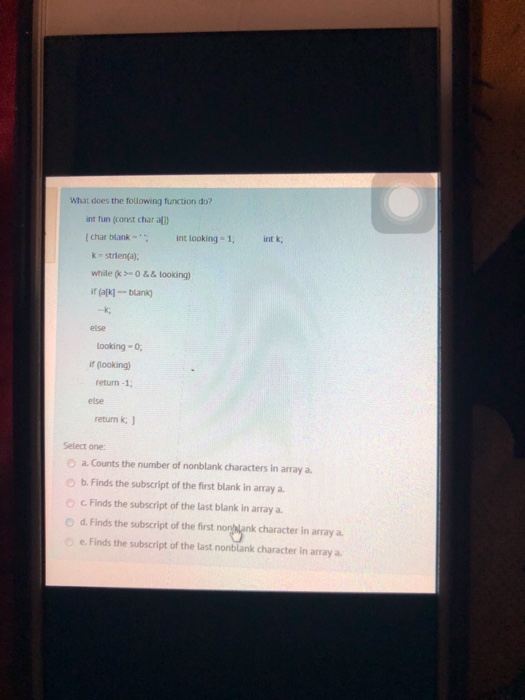  What does the following function do? int fun (const char a)