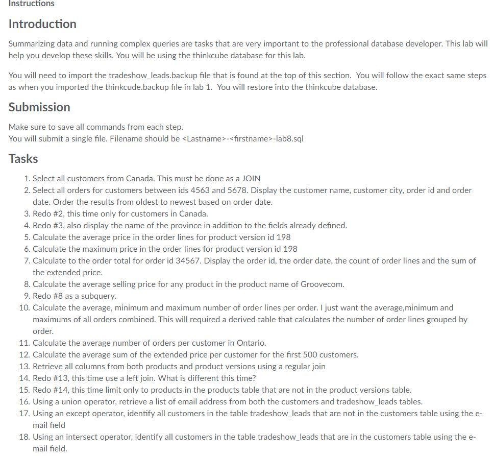  Instructions Introduction Summarizing data and running complex queries are tasks that