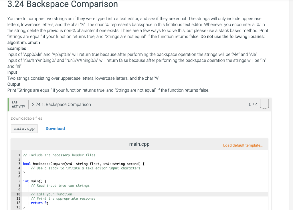 3.24 Backspace Comparison You are to compare two strings as if