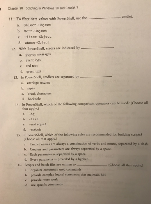  s Chapter 10 Scripting in Windows 10 and Centos cmdlet. 11.