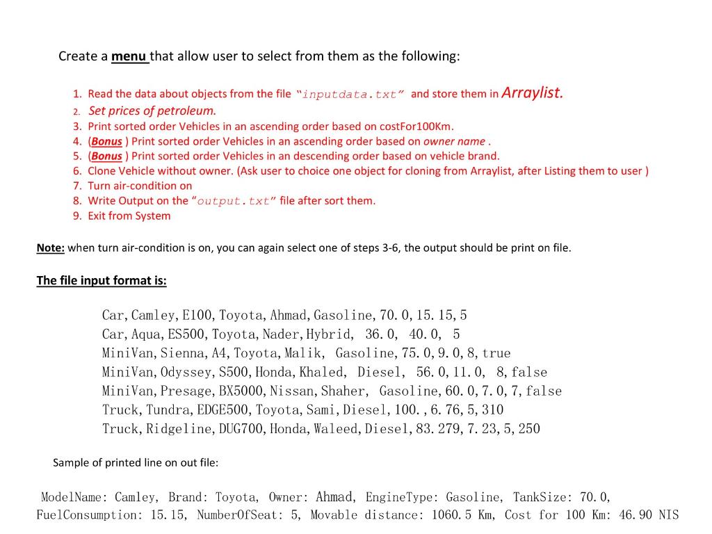 interfaces, Polymorphism, exception handling, Files manipulation and encapsulation) Palestinian Vehicle Agency: A